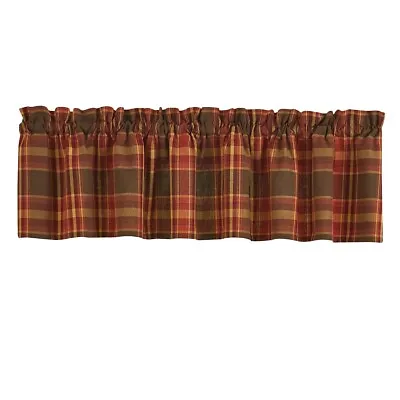 New Country Primitive Rustic RED BROWN CABIN CREEK PLAID VALANCE Topper Curtain • $14.95