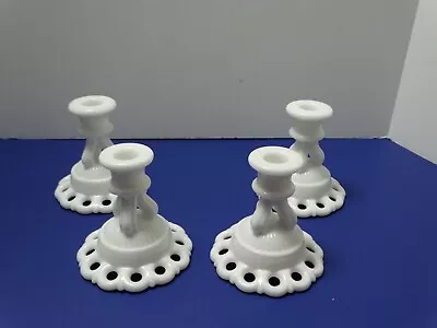 LOT Of (4)  Westmoreland DORIC White LACE Milk Glass Candle Sticks Holders ~4.5  • $19.99