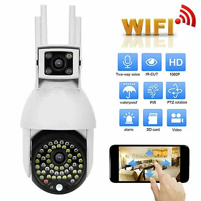 Wireless HD 1080P WiFi IP Camera Outdoor Dual Lens CCTV Home Security PTZ IR Cam • £16.36