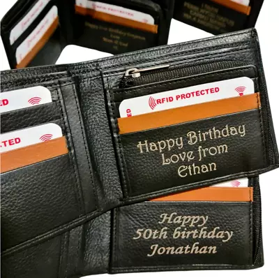 Personalised Leather Wallet For Men Fathers Birthday Gift For Him Dad Grandad • £16.50