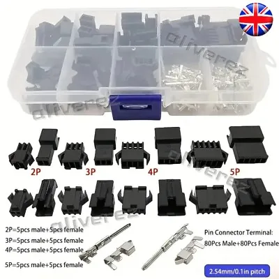 200pcs 2.54mm Pitch JST SM Terminals Connectors 2/3/4/5pin Male/Female Shell Kit • £5.49