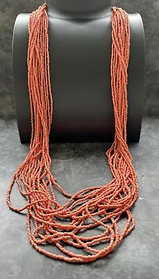 Awesome Coral Pink Seed Beaded Multilayer Multi Strand Necklace Bead Necklace • £12