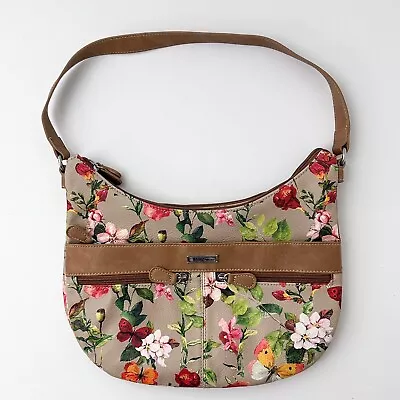 MultiSac Bag Brown Butterfly Floral Shoulder Purse Multi Compartment Multi Sac • $17.87