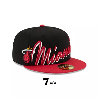 🔥 Miami Heat Cursive 59fifty Fitted New Era Nba Size 7 1/2 7.5 Logo Nwt • $28