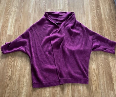 £29.99 • Buy Theory Long Wrap Over Cardigan Purple Burgundy Ribbed S UK 8 Cashmere Blend Ex