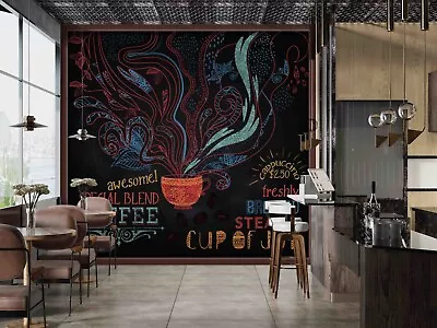 3D Coffee Shop Blackboard Poster Wallpaper Wall Mural Peel And Stick Wallpaper • $225.18