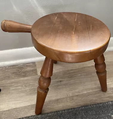 Wood Milking Stool Authentic Furniture Calif 3 Legged Handle Footstool Japan • $60