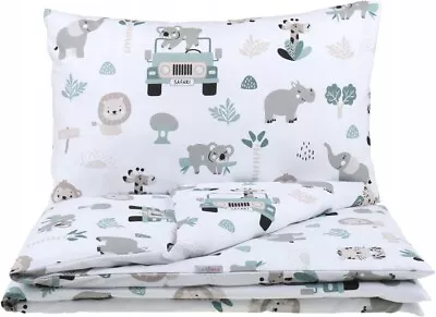 2pc Baby Bedding Duvet Cover Set Fit Cot Cotton 120x90cm On Safari • £12.99