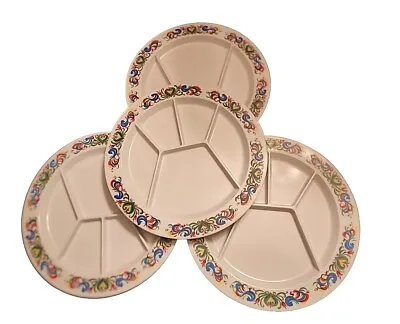 Kenro #576 Melamine Divided Fondue Plates Birds/Hearts/Rooster Set Of 4 • $15