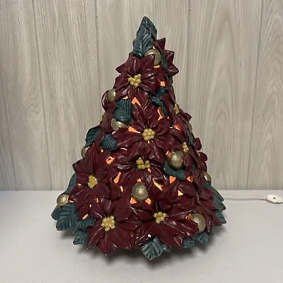 Vintage Atlantic Mold Ceramic Poinsettia Tree 14 1/2  With Lights Tested Works • $76.50