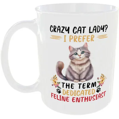 Crazy Cat Lady I Prefer The Term Dedicated Feline Enthusiast Mug Funny Gift Cup • £9.99