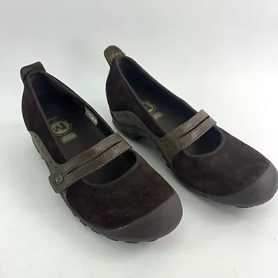 Merrell Plaza Bandeau Womens Chocolate Brown Suede Wedge Mary Jane Shoe Size 8 • $20.30