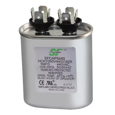 TRANE Run Capacitor - 5 MFD - 370 Or 440VAC Oval / Motor Comp • $9.25