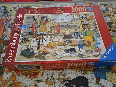 Ravensburger Crazy Cats In The Craft Room 1000 Piece Jigsaw 1 Piece Missing • £4.25