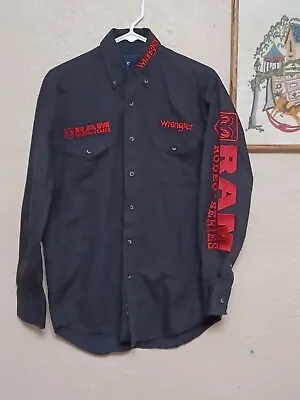 Wrangler Ram Rodeo Series Black Button Down Black Shirt Sz S Red Embroidered • $29.99