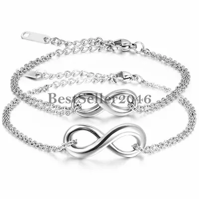 Men Women Infinity Love Symbol Anklet Bracelet Stainless Steel Chain Jewelry • $14.99