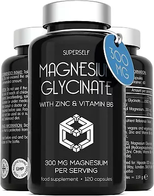 300mg Magnesium Glycinate With Zinc & Vitamin B6 - 120 Capsules - Bisglycinate • £19.90