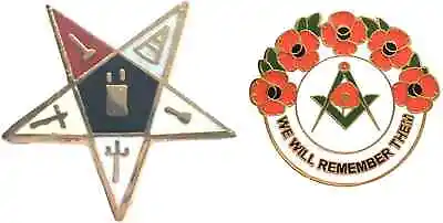 Masonic Order Of The Eastern Star Badge + Masonic We Will Remember Enamel Badge • £9.99