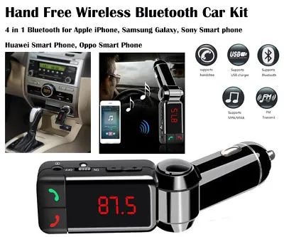 Hands Free 4 In 1 Bluetooth Car Kit FM Transmitter Car Charger USB Music Player • $16.99