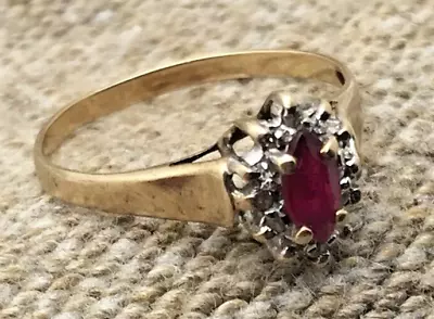 Vintage 10k Yellow Gold Ruby Diamond Ring Size 6 • $124.99