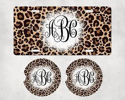 Monogram Car Accessories - Leopard Print Coasters Air Freshener License Plate • $16.95