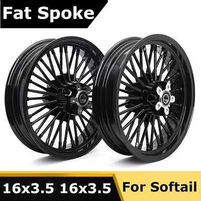 16in. Front Rear Fat Spoke Wheels Rims For Harley Softail Fatboy Heritage FLSTF • $579.49