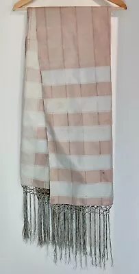 Antique 1800s Fringed Silk Piano Scarf Shawl Wrap Pink & White Signed C. Raphael • $135