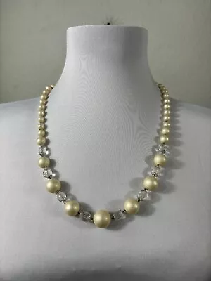 Vintage 1950s Beaded Necklace Ivory Faux Pearls Beaded • $15.99