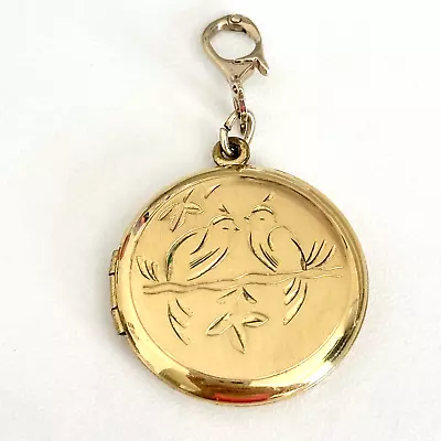 Vintage 10K Yellow Gold Bail & Gold Filled Bird Etched Round Locket Pendant • $150