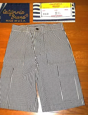 VINTAGE DEADSTOCK CALIFORNIA BRAND HICKORY STRIPE SHORTS NEW OLD STOCK USA Made  • $19.99