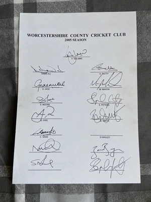 £14.99 • Buy Hand Signed Worcestershire Ccc Cricket Team Sheet