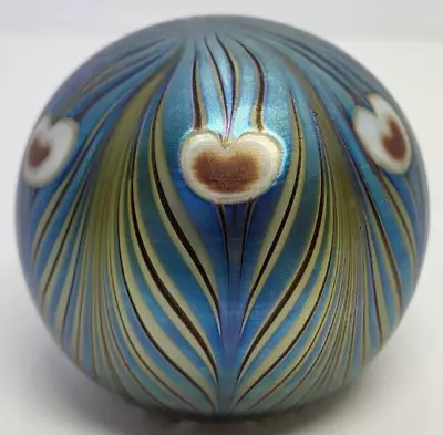 Vintage 1983 Vandermark Art Glass Paperweight Iridescent Pulled Feather Design • $149.99