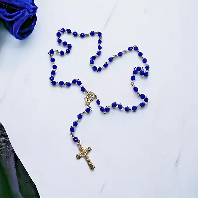 Rosary Beads Vintage Vibrant Royal Blue Lourdes Catholic Religious Jewelry • £10.62