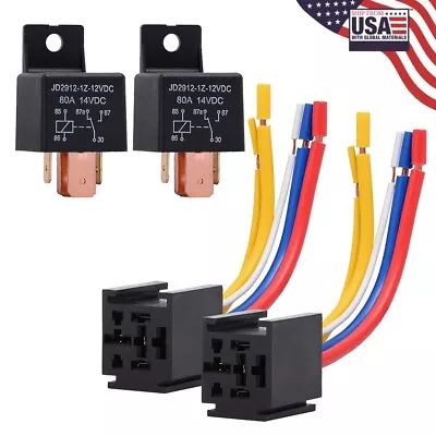 EHDIS 2 Packs Car Relay With Harness Truck Motor Heavy Duty 5-Pin 80A 12V Rel... • $18.83