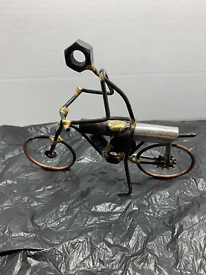 FOLK ART Motorbike Nuts Bolt Sculpture STEAM PUNK RECYCLE Handmade • $36