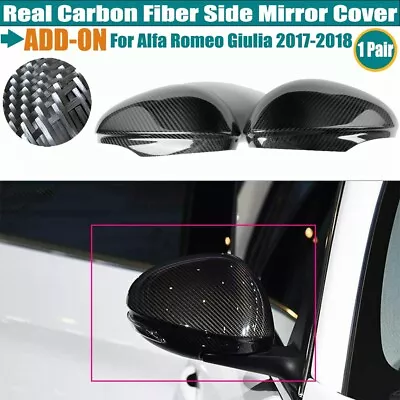 For Alfa Romeo Giulia 2017-2018 Real Dry Carbon Fiber ADD-ON Side Mirror Cover • $156.45