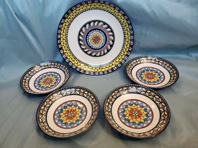 $287.94 • Buy Williams Sonoma Sicily Italian Pasta Salad Serving Bowls Set Flower Rustic Blue
