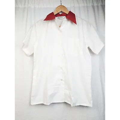 King Louie Vintage White Red Collar Button Coca Cola Patch Bowling Shirt Sz 34 • $49.99