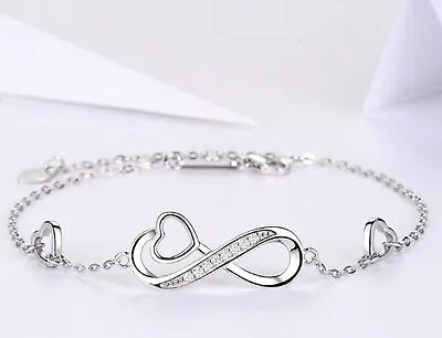 Fashion Women 925 Sterling Silver CZ Infinity Heart Love Chain Bracelet 7-8.5  • $20.50