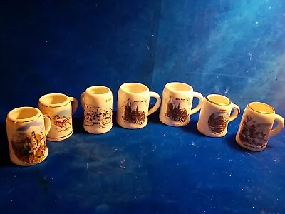 Mini Beer Stein Mug Ceramic Shot Glasses W/Handles Set Of 7 German Munchen Beers • $5.99