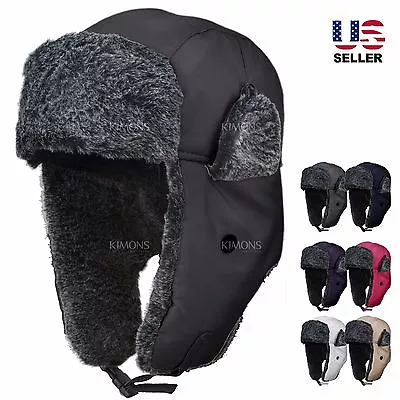 Earflap Trapper Aviator Russian Trooper Fur Winter Ski Hat Mens Womens 2 • $10.95