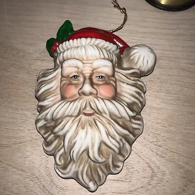 Vintage Santa Face With Mistletoe Christmas Ornament Ceramic By Midwest • $11.99