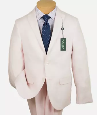 NEW RALPH LAUREN Beige Pink Stripe Seersucker Sport Coat Suit Blazer 48R Cotton • $59.99