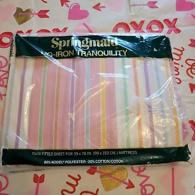 Vintage Springmaid No Iron Tranquility Pastel Stripe Twin Fitted Sheet Starfire • $27.99