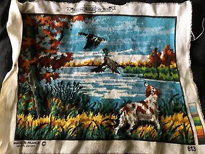 Vintage French MARGOT Paris Completed Hunting Scene Dog And Ducks Tapestry • $33.99