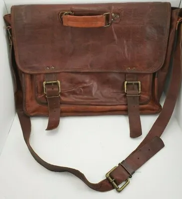 Leather Briefcase Brown Carry Strap Buckles 19x13  Multiple Pockets  • $17.09