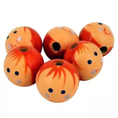 Doll Head Beads Pack 10 Ginger Angel Wooden  24 Mm Heads  Faces Hole 4 Mm W2 • £6.99