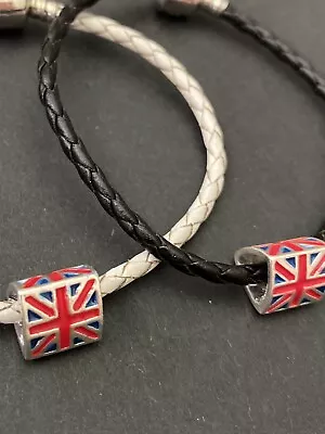 2 Union Jack Charms On Black And White Leather Bracelets (set Of 2) • £5