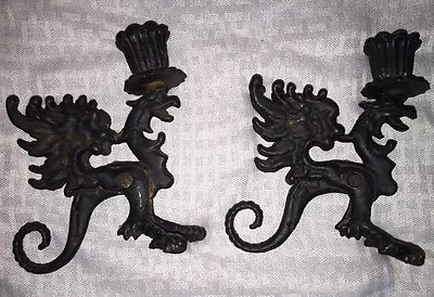 $99.99 • Buy ***Vtg Black Cast Iron Candle Holder Gothic Dragon Griffin Gryphon Figure**