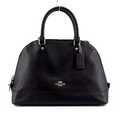 COACH Sierra F57524 Black Crossgrain Leather Crossbody Domed Satchel Purse • $24.99